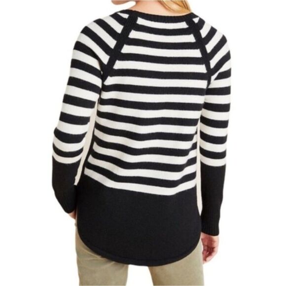 Anthropologie Womens Rebekah Black White Striped Tunic Sweater Medium - Picture 2 of 7